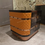 Trunk-Inspired Quilted Leather & Burl Wood sideTable with Rose Gold Hardware